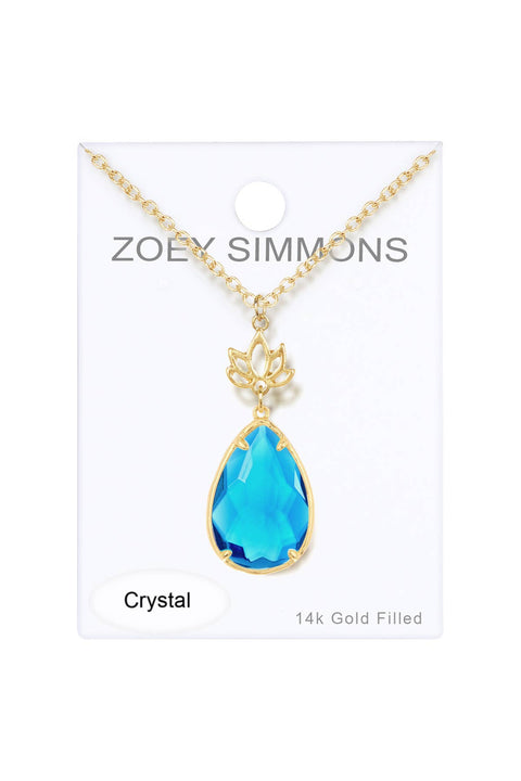 Swiss Blue Crystal & Lotus Pendant Necklace - GF