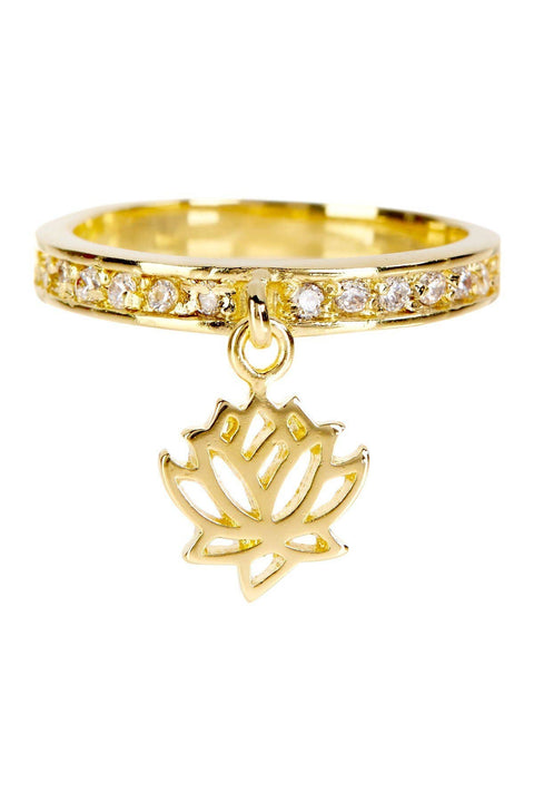 Lotus Moveable Charm & CZ Ring - GF