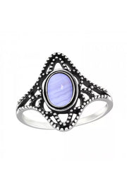 Sterling Silver & Blue Lace Agate Filigree Ring - SS