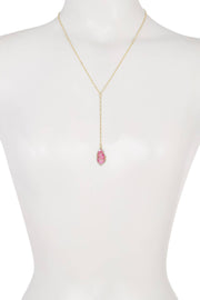 Pink Cat's Eye Wire Wrapped Y Necklace - GF