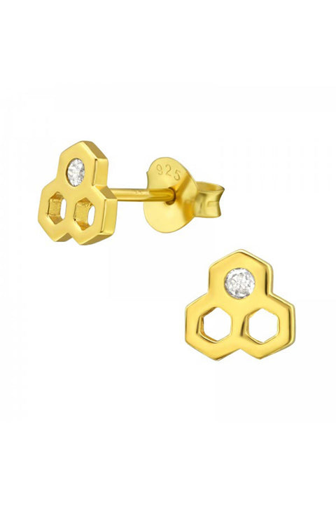Sterling Silver Honeycomb Ear Studs With Cubic Zirconia - VM