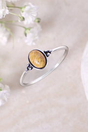 Sterling Silver & Lily Fossil Oval Cabochon Ring - SS