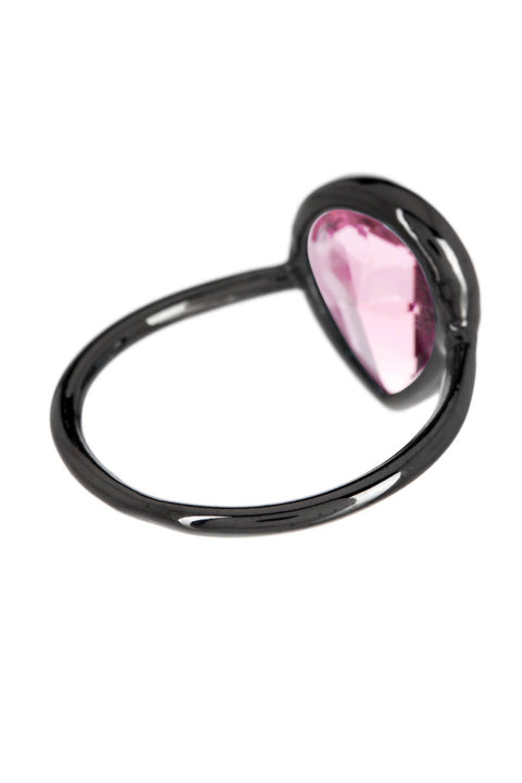 Pink Crystal Pear Ring In Gunmetal - SF