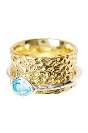 Blue CZ & Two-Tone Spinner Ring - GF