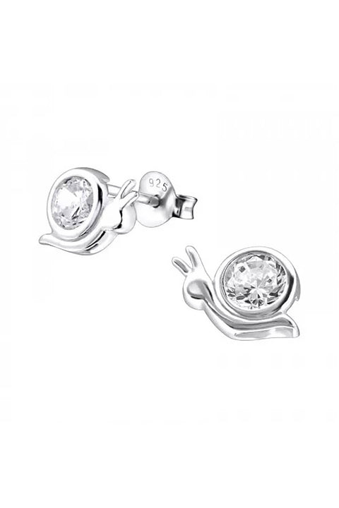 Sterling Silver Snail Ear Studs With Cubic Zirconia - SS