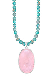 Amazonite Beads Necklace With Rose Quartz Pendant - SF