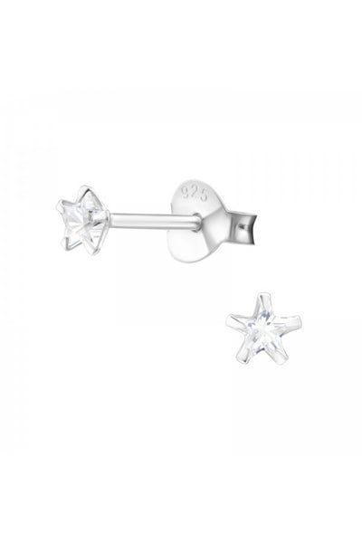Sterling Silver Star 3mm Ear Studs With Cubic Zirconia - SS