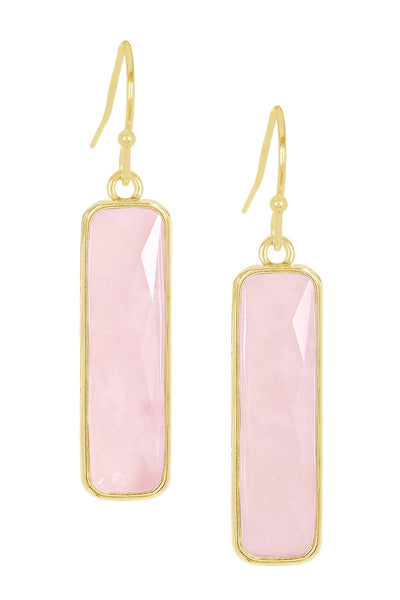 Rose Quartz Rectangle Drop Earrings - GF