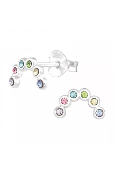 Sterling Silver Semi Circle Ear Studs With Crystal - SS