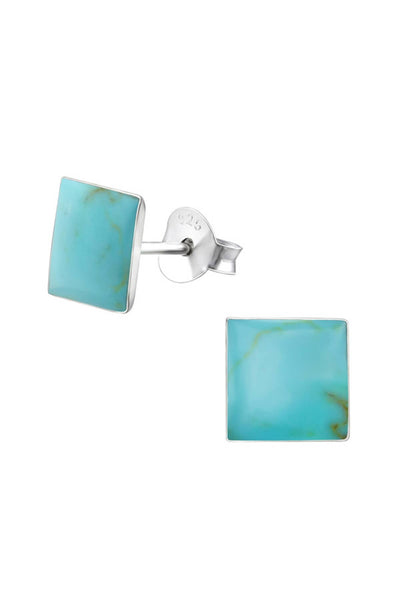 Sterling Silver Square Ear Studs With Imitation Stone - SS