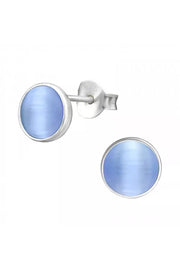 Sterling Silver Round Ear Studs With Cat Eye - SS