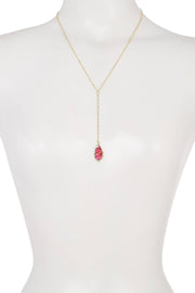 Raspberry Crystal Wire Wrapped Y Necklace - GF