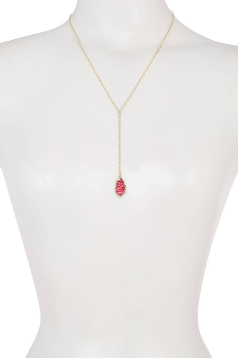 Raspberry Crystal Wire Wrapped Y Necklace - GF