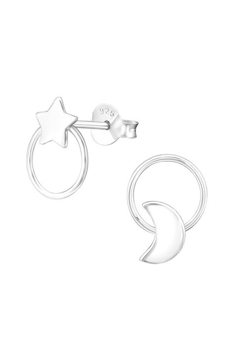 Sterling Silver Star and Moon Ear Studs - SS
