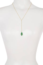 Green Chalcedony Crystal Wire Wrapped Y Necklace - GF