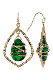 Emerald Crystal & Teardrop Chandelier Earrings In Gold - GF