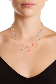 Pink Austrian Crystal Multi Strand Necklace - SF