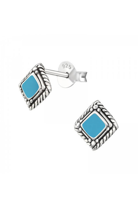 Sterling Silver Square Ear Studs With Epoxy - SS