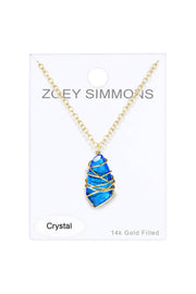 Swiss Blue Crystal Wire Wrapped Pendant Necklace - GF