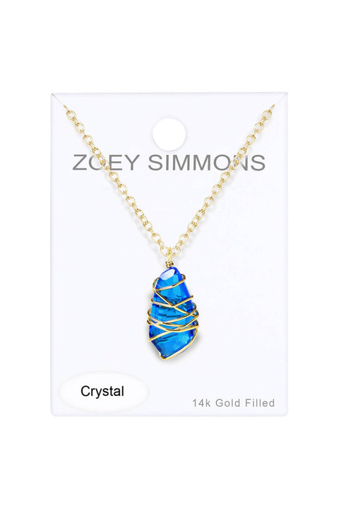 Swiss Blue Crystal Wire Wrapped Pendant Necklace - GF