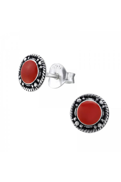 Sterling Silver Round Ear Studs With Epoxy - SS