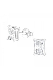 Baguette 4x6mm Sterling Silver Ear Studs With CZ - SS