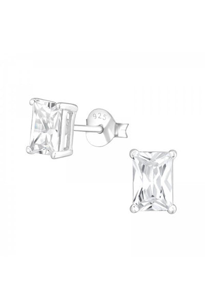 Baguette 4x6mm Sterling Silver Ear Studs With CZ - SS