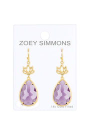 Lavender Crystal & Lotus Drop Earrings - GF