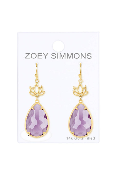 Lavender Crystal & Lotus Drop Earrings - GF