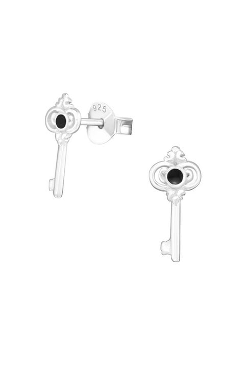 Sterling Silver Key Ear Studs With Epoxy - SS