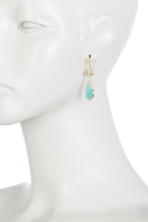 Amazonite Crystal & Lotus Drop Earrings - GF