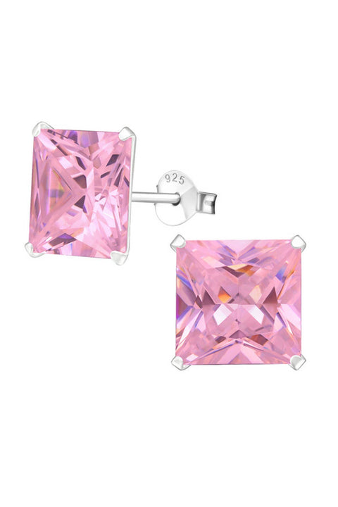 Sterling Silver Square 10mm Ear Studs With CZ - SS