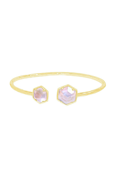 Mother Of Pearl Quartz Hexagon Cuff Bracelet - GF