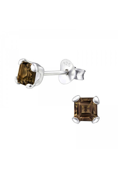 Sterling Silver Square 4mm Ear Studs With Semi Precious - SS