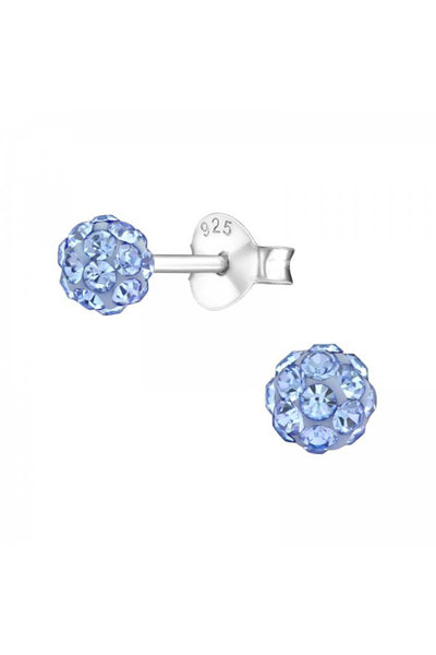 Sterling Silver Ball Ear Studs With Crystal - SS