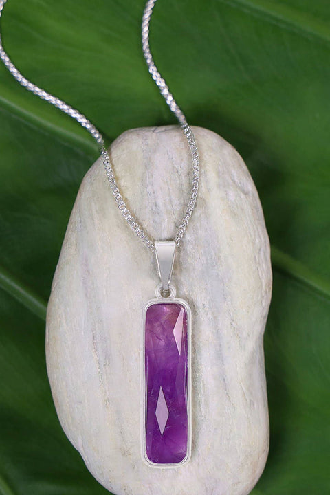 Amethyst Rectangle Pendant Necklace - SF