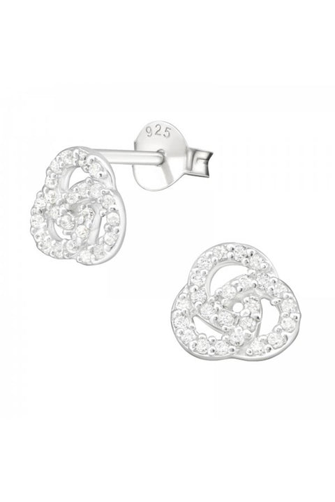 Sterling Silver Curl Ear Studs With Cubic Zirconia - SS