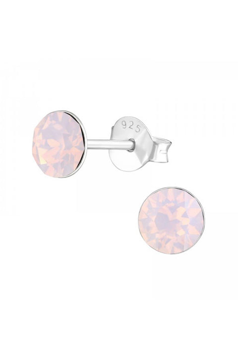 Sterling Silver Round Ear Studs With Genuine Crystals - SS