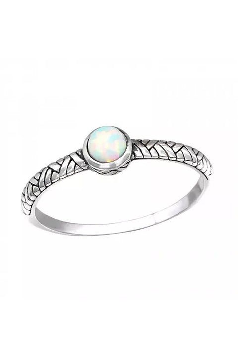 Sterling Silver Solitaire Ring With Fire Snow Opal - SS