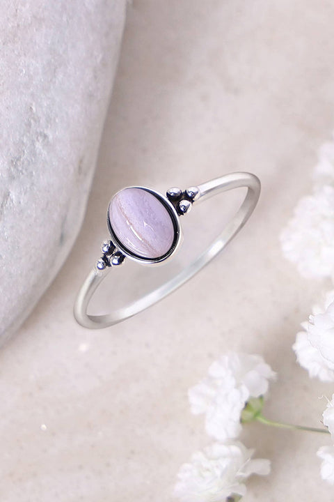Sterling Silver & Blue Lace Agate Oval Cabochon Ring - SS