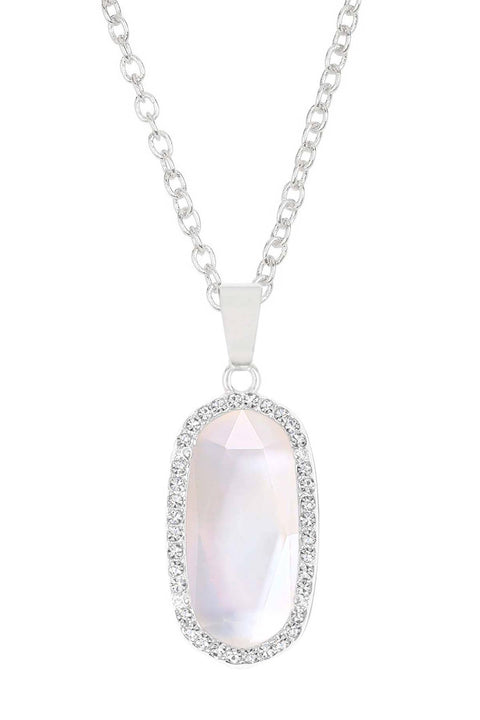 Mother Of Pearl Quartz Halo Pendant Necklace - SF