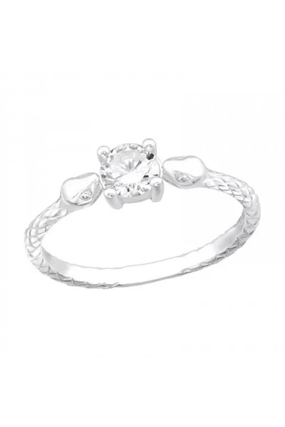 Sterling Silver Snake Ring With CZ - SS