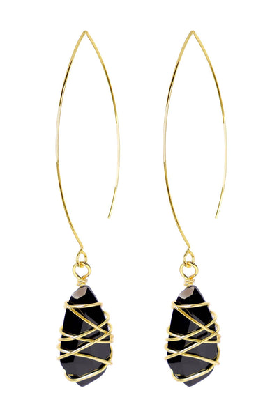 Black Crystal Wire Wrapped Threader Earrings - GF
