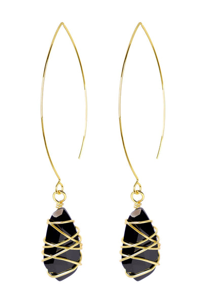 Black Crystal Wire Wrapped Threader Earrings - GF