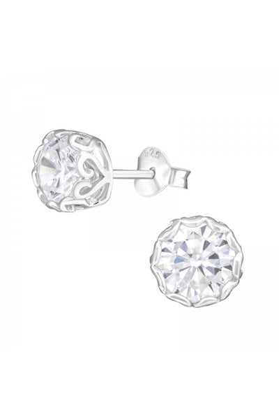 Sterling Silver Round 7mm Ear Studs With Cubic Zirconia - SS