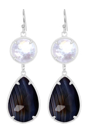 Black Onyx With Pearl Drop Earrings - SF