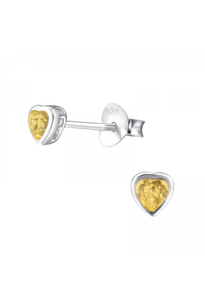 Sterling Silver Heart 3mm Ear Studs With Semi Precious - SS