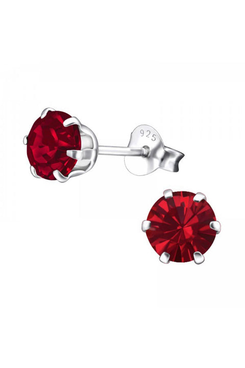 Sterling Silver Round Ear Studs With Genuine Crystals - SS