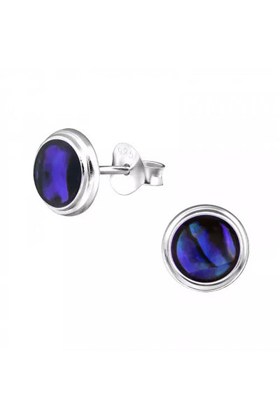 Sterling Silver Round Ear Studs & Imitation Stone - SS