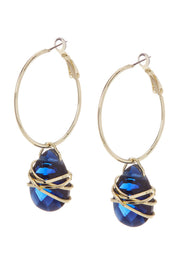 London Blue Crystal Wrapped Hoop Earrings In Gold - GF